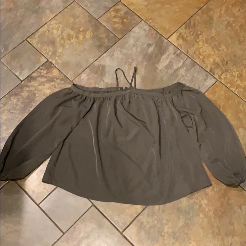 Womens S BP. Off-Shoulder Olive Top w/ Neck Strap
